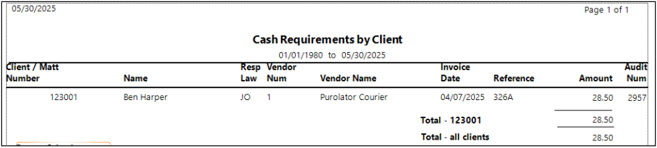 A close-up of a cash requirements

AI-generated content may be incorrect.